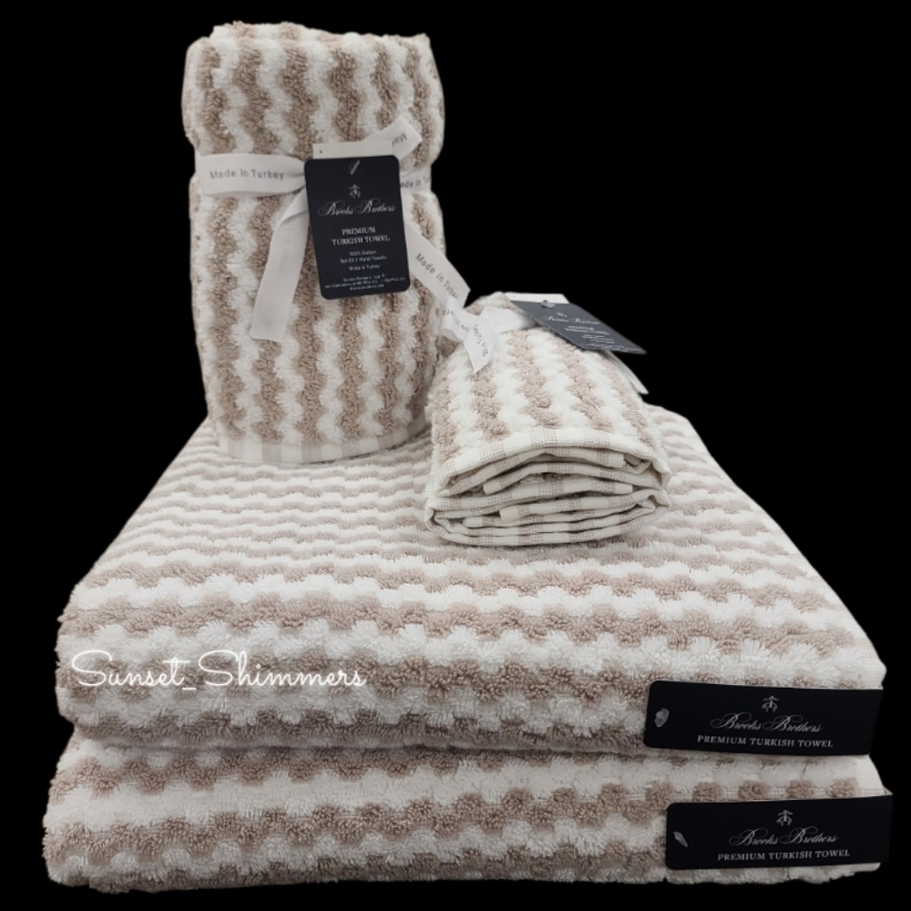 6pc BROOKS BROTHERS Tan White THICK PLUSH Bath Hand Tip TURKISH Towel Set New - Picture 8 of 8